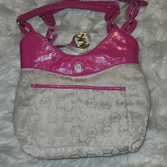 Michael Kors Pink and Tan Woven Shoulder Bag with Braided Straps - Picture 6 of 11